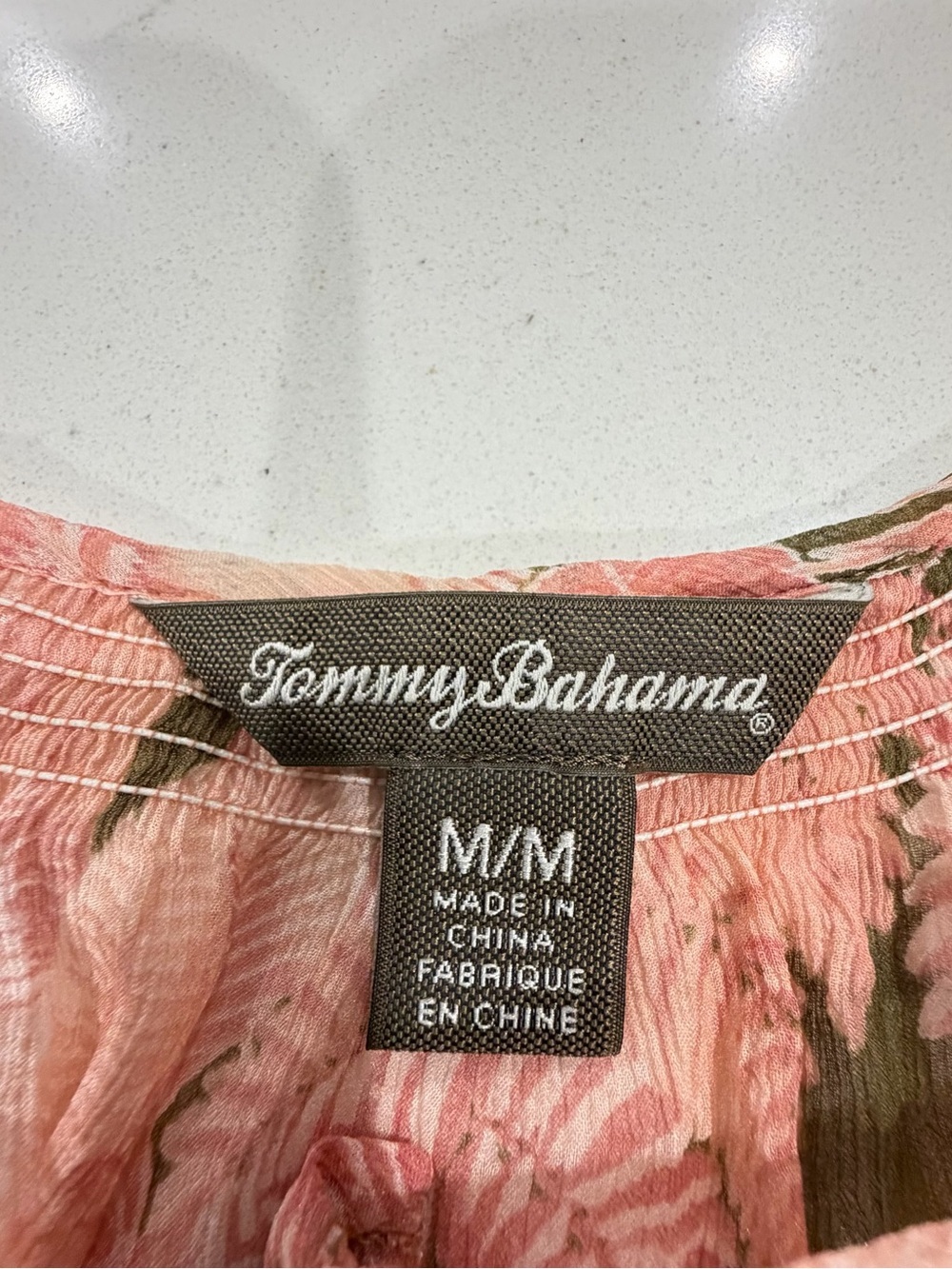 Silk Tommy Bahama Pink Button-Front Blouse Top Tropical Coastal Boho Medium - Picture 5 of 11